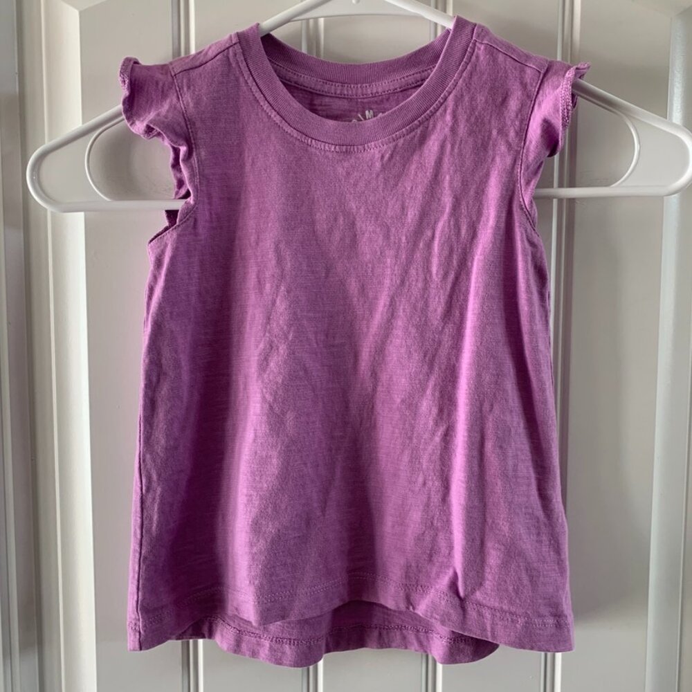 Primary Girls Purple Ruffle Sleeve Hi-Lo Basic Short Sleeve Shirt | Size 3